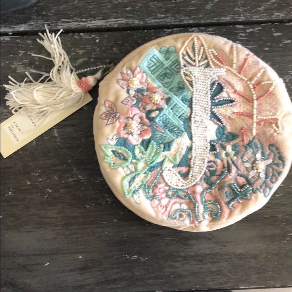 NWT Beaded Monogram Anthropologie/BHLDN Pouch